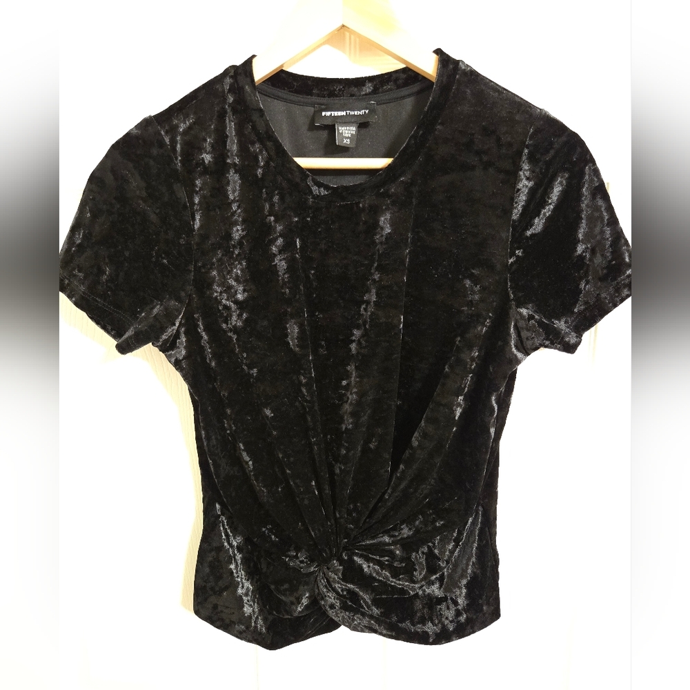 Fifteen Twenty Black Velvet Twist Front Blouse Size XS